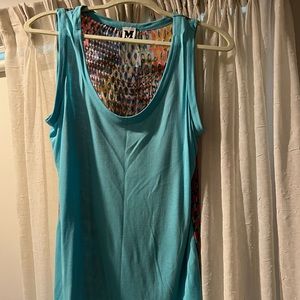 Missoni Blue Cotton Front Colorful Silk Back Tank Top Size L Never worn
